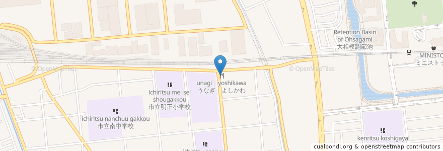 Mapa de ubicacion de うなぎよしかわ en اليابان, 埼玉県, 越谷市.