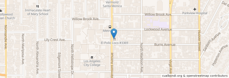 Mapa de ubicacion de El Pollo Loco #3369 en Vereinigte Staaten Von Amerika, Kalifornien, Los Angeles County, Los Angeles.