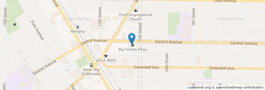 Mapa de ubicacion de Big Tomato Pizza en Соединённые Штаты Америки, Иллинойс, Wilmette.