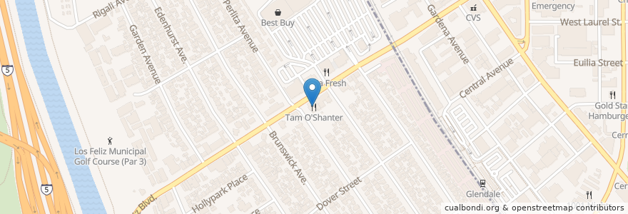 Mapa de ubicacion de Tam O'Shanter en United States, California, Los Angeles County, Los Angeles.