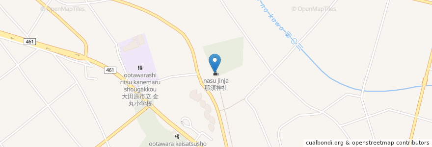 Mapa de ubicacion de 那須神社 en Japan, 栃木県, 大田原市.
