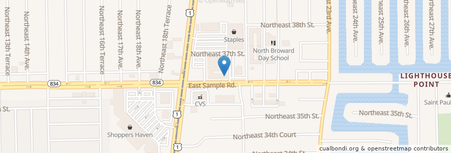 Mapa de ubicacion de Red Fox Diner en ایالات متحده آمریکا, فلوریدا, Broward County, Lighthouse Point, Pompano Beach.