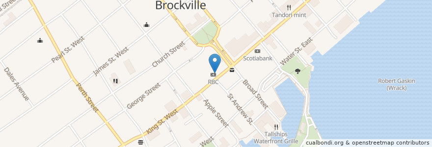 Mapa de ubicacion de The Georgian Dragon Ale House & Pub en Brockville, 캐나다.
