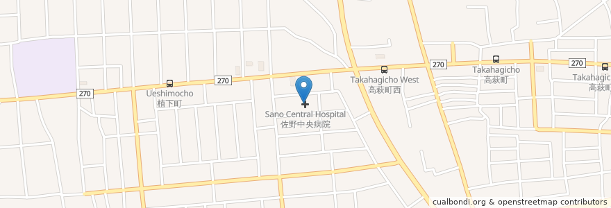 Mapa de ubicacion de 佐野中央病院 en 日本, 栃木県, 佐野市.