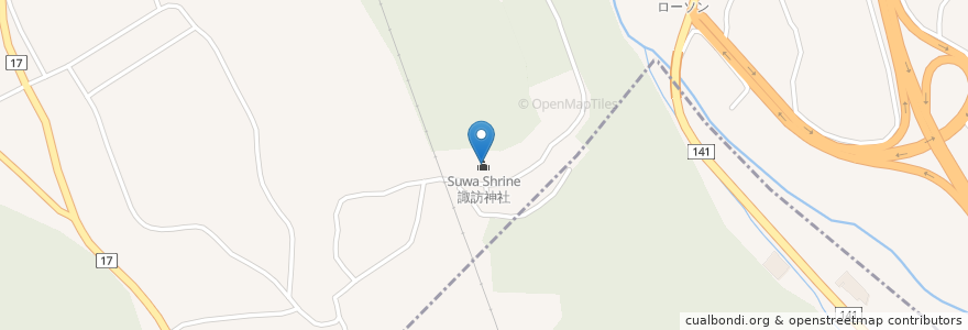 Mapa de ubicacion de 諏訪神社 en Japonya, 山梨県, 韮崎市.