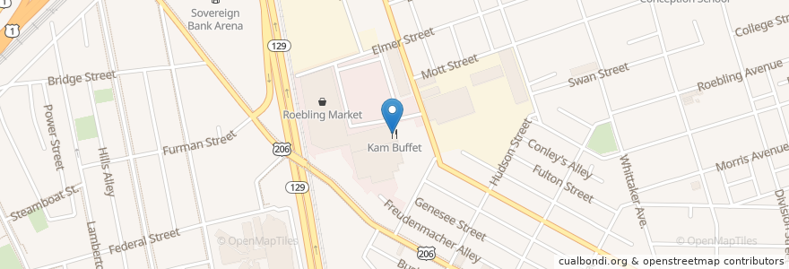 Mapa de ubicacion de Kam Buffet en Amerika Syarikat, New Jersey, Mercer County, Trenton.