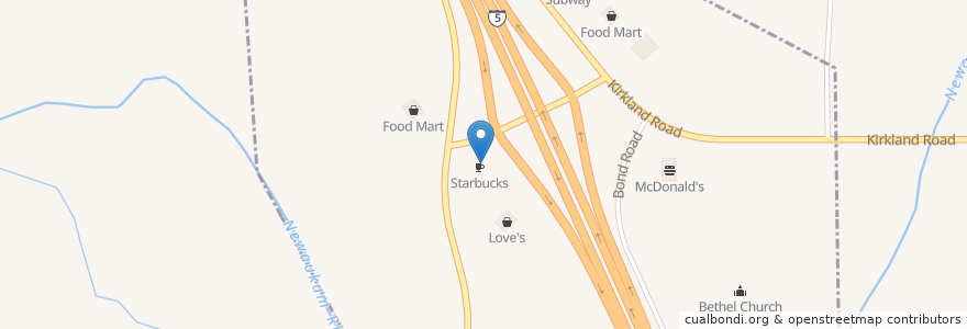 Mapa de ubicacion de Starbucks en الولايات المتّحدة الأمريكيّة, واشنطن, Lewis County, Napavine City Limit.
