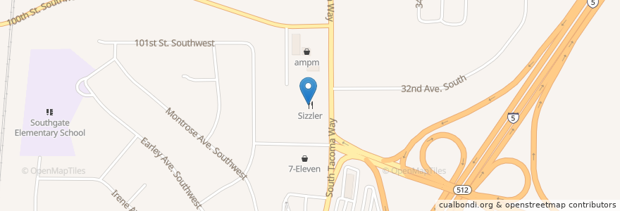 Mapa de ubicacion de Sizzler en الولايات المتّحدة الأمريكيّة, واشنطن, Pierce County, Lakewood.