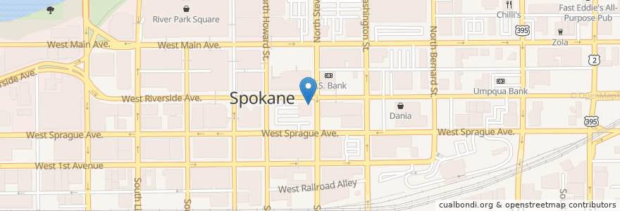 Mapa de ubicacion de Columbia Bank en الولايات المتّحدة الأمريكيّة, واشنطن, Spokane County, Spokane.