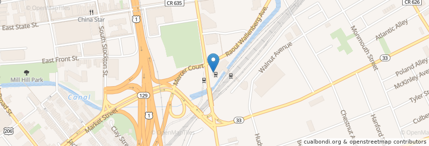 Mapa de ubicacion de Pizza-Grill Com en 美利坚合众国/美利堅合眾國, 新泽西州 / 新澤西州 / 紐澤西州, Mercer County, 特伦顿 / 翠登 / 特倫頓.