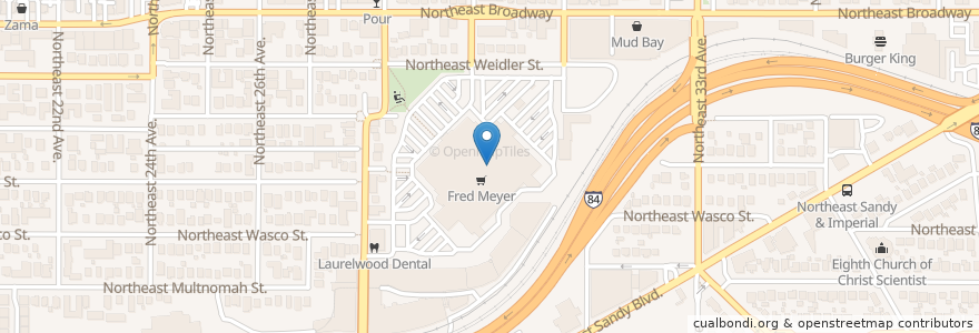 Mapa de ubicacion de Fred Meyer Pharmacy en Amerika Birleşik Devletleri, Oregon, Portland, Multnomah County.