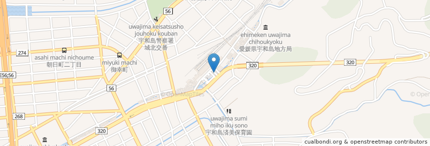 Mapa de ubicacion de JR Uwajima en 日本, 愛媛県, 宇和島市.
