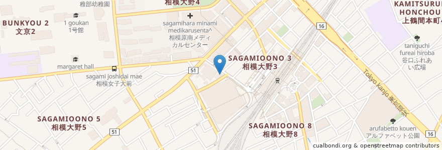 Mapa de ubicacion de 味ん味ん en 日本, 神奈川県, 相模原市, 南区.