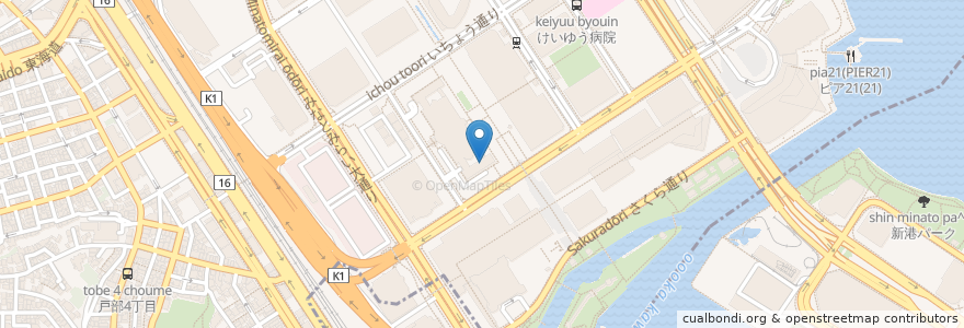 Mapa de ubicacion de Brasserie T's Musee en Japon, Préfecture De Kanagawa, 横浜市, 西区.