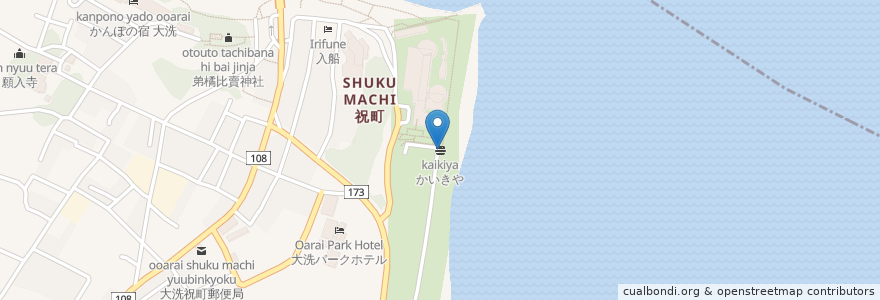Mapa de ubicacion de かいきや en 日本, 茨城県, 東茨城郡, 大洗町.