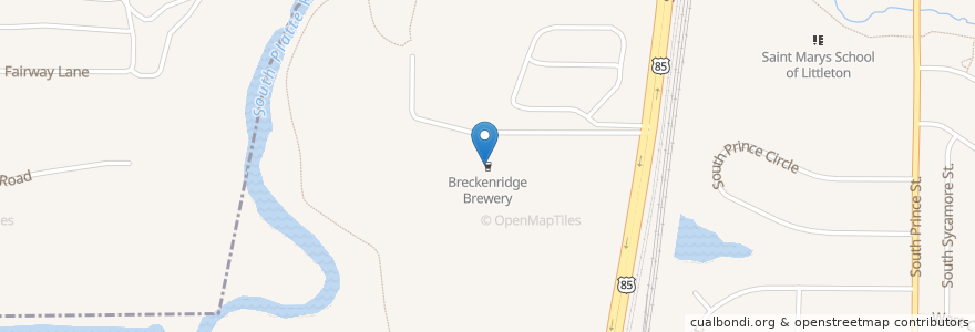 Mapa de ubicacion de Breckenridge Brewery en Stati Uniti D'America, Colorado, Littleton, Arapahoe County.