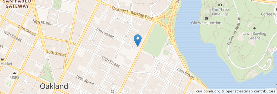 Mapa de ubicacion de Aroma Cafe en 미국, 캘리포니아주, 앨러미다 군, 오클랜드.