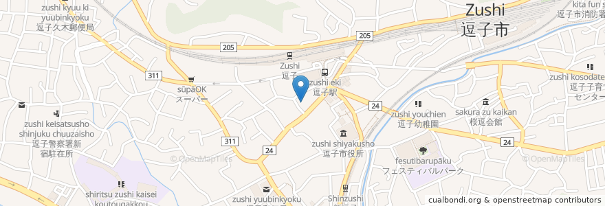 Mapa de ubicacion de 駐車場スズキヤ en 日本, 神奈川縣, 逗子市.