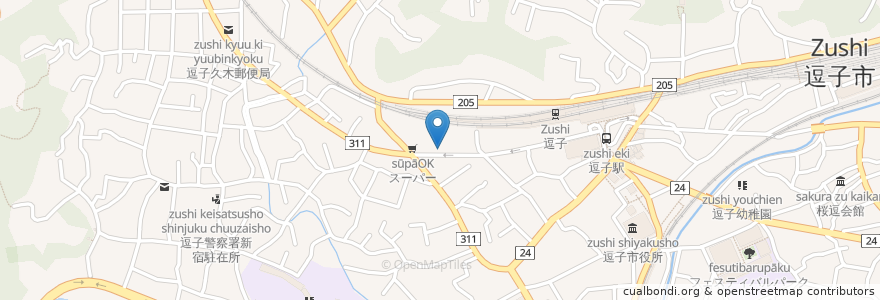 Mapa de ubicacion de レストラン来楽1F en Japonya, 神奈川県, 逗子市.