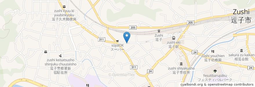 Mapa de ubicacion de レストラン喰う en 日本, 神奈川県, 逗子市.