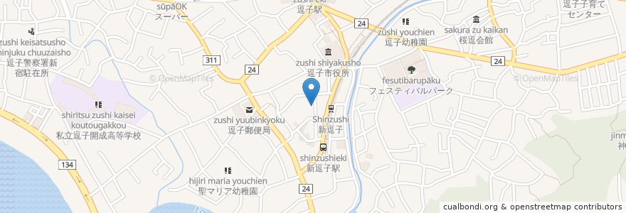 Mapa de ubicacion de レストラン家のごはん en Japan, Präfektur Kanagawa, 逗子市.