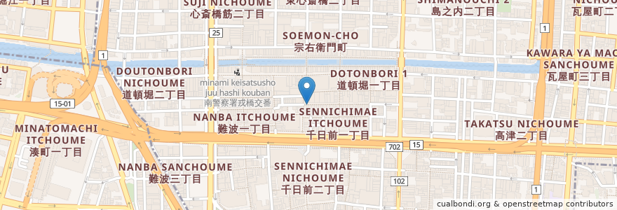 Mapa de ubicacion de Hozenji yokocho (alley w trad restaurants, shops, bars) en اليابان, أوساكا, أوساكا, 中央区.