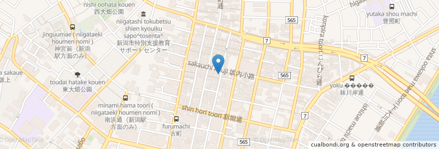 Mapa de ubicacion de 串焼き処日比谷 鳥こまち en Jepun, 新潟県, 新潟市, 中央区.