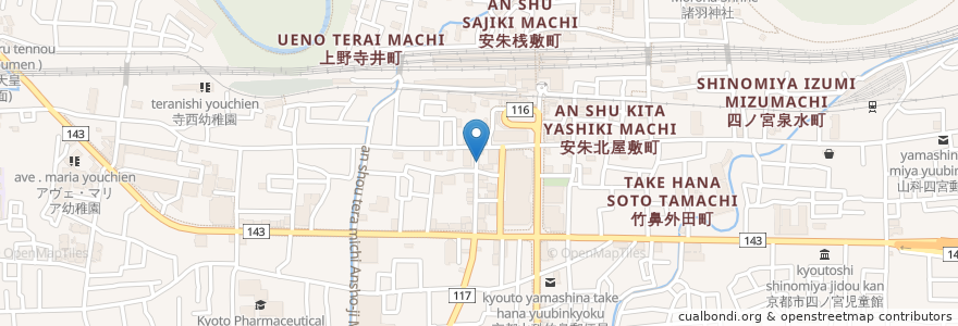 Mapa de ubicacion de 炭火焼 八剣伝 en 일본, 교토부, 京都市, 山科区.