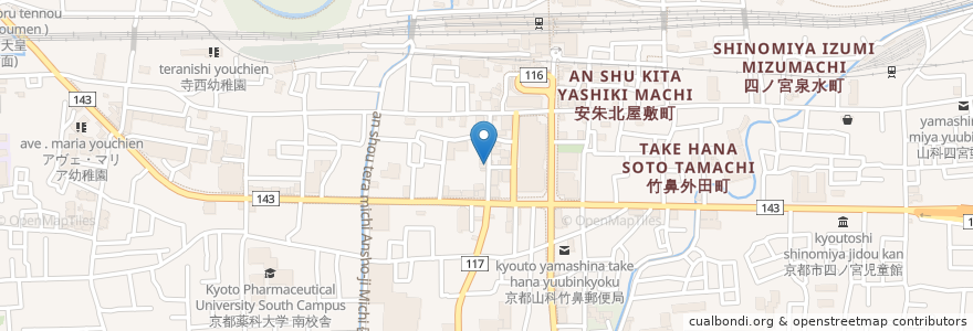 Mapa de ubicacion de ちょいと。栞屋 en Jepun, 京都府, 京都市, 山科区.