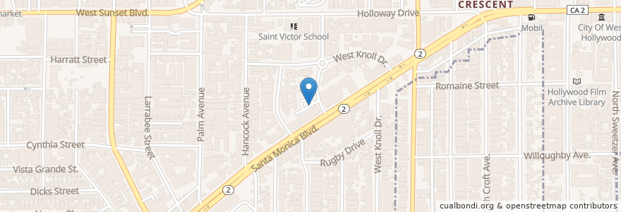 Mapa de ubicacion de Trader Joe's Parking en アメリカ合衆国, カリフォルニア州, Los Angeles County, ロサンゼルス, West Hollywood.
