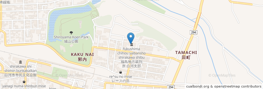 Mapa de ubicacion de 福島地方裁判所 白河支部 en Japão, 福島県, 白河市.