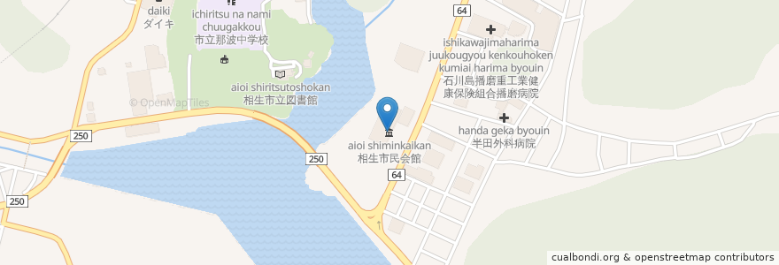 Mapa de ubicacion de 相生市民会館 en Japón, Prefectura De Hyōgo, 相生市.