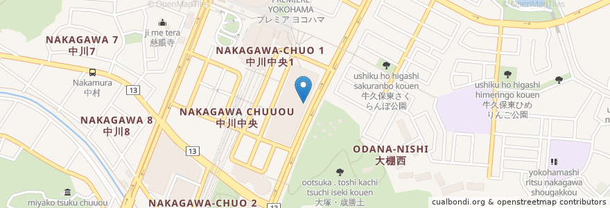 Mapa de ubicacion de ファーストキッチン en 일본, 가나가와현, 요코하마시, 都筑区.