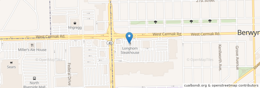 Mapa de ubicacion de LongHorn Steakhouse en Stati Uniti D'America, Illinois, Berwyn.