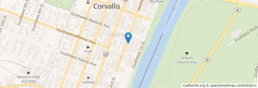 Mapa de ubicacion de Odd Fellows Hall en アメリカ合衆国, オレゴン州, Benton County, Corvallis.