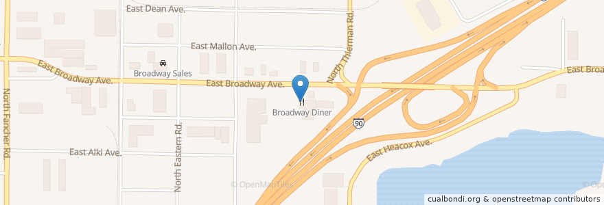Mapa de ubicacion de Broadway Diner en United States, Washington, Spokane County, Spokane Valley.