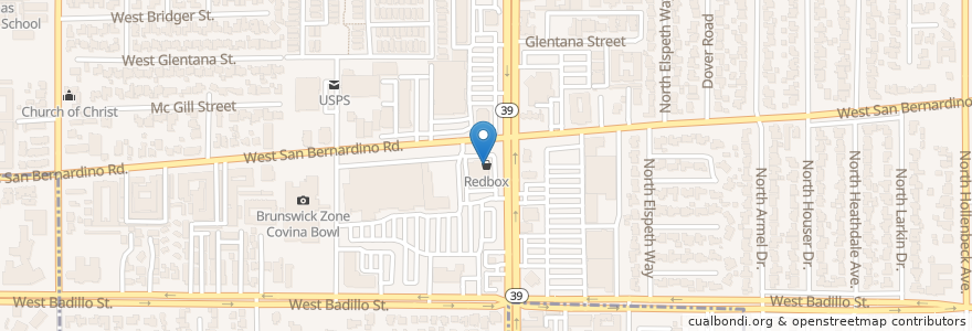 Mapa de ubicacion de Redbox en アメリカ合衆国, カリフォルニア州, Los Angeles County, Covina.