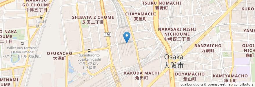 Mapa de ubicacion de 上島珈琲 en Japan, Osaka Prefecture, Osaka, Kita Ward.