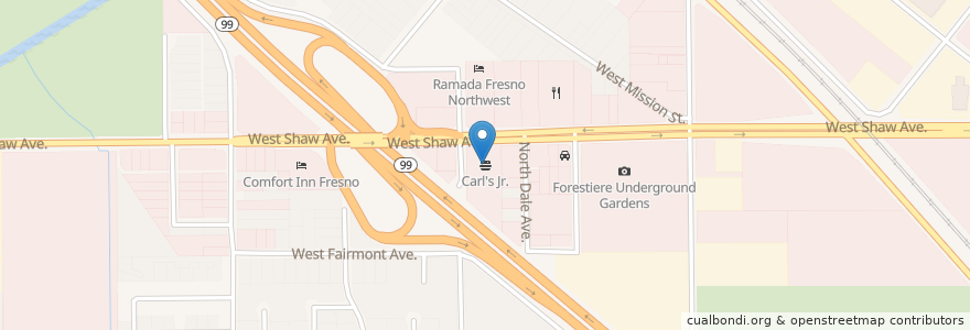 Mapa de ubicacion de Carl's Jr. en アメリカ合衆国, カリフォルニア州, Fresno County, Fresno.