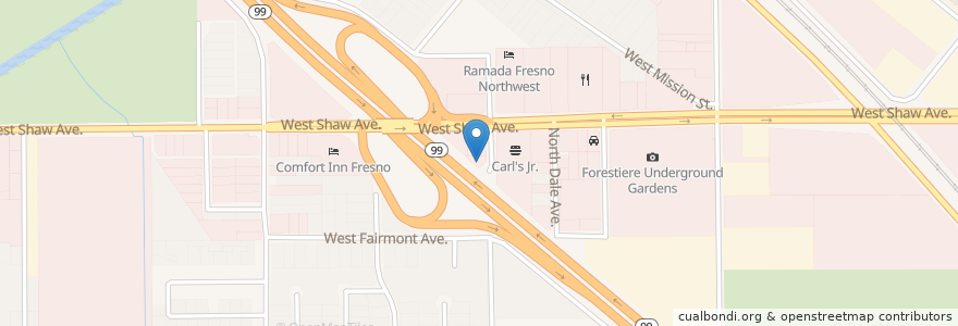 Mapa de ubicacion de Subway en 美利坚合众国/美利堅合眾國, 加利福尼亚州/加利福尼亞州, Fresno County, Fresno.