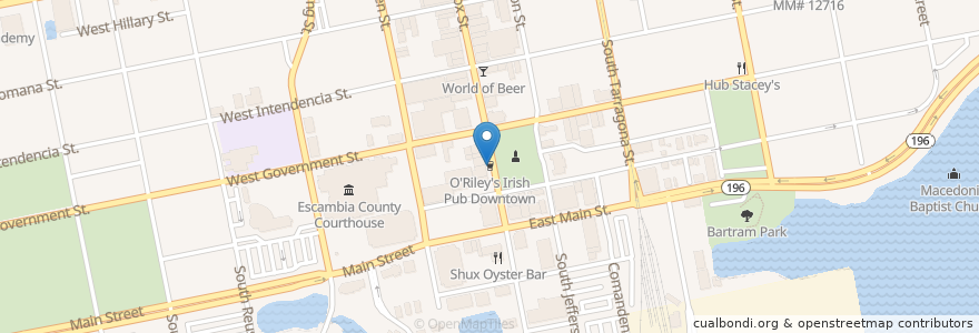 Mapa de ubicacion de O'Riley's Irish Pub Downtown en 美利坚合众国/美利堅合眾國, 佛罗里达州/佛羅里達州, Escambia County, Pensacola.
