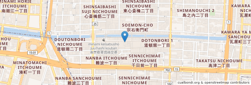 Mapa de ubicacion de 道頓堀 Zaza en Japan, 大阪府, Osaka, 中央区.