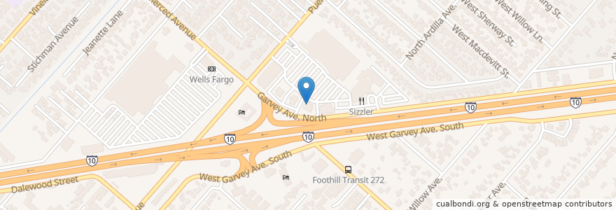 Mapa de ubicacion de Denny's en Vereinigte Staaten Von Amerika, Kalifornien, Los Angeles County, Baldwin Park.
