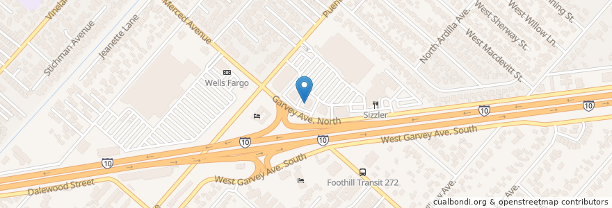 Mapa de ubicacion de Starbucks en Amerika Syarikat, California, Los Angeles County, Baldwin Park.