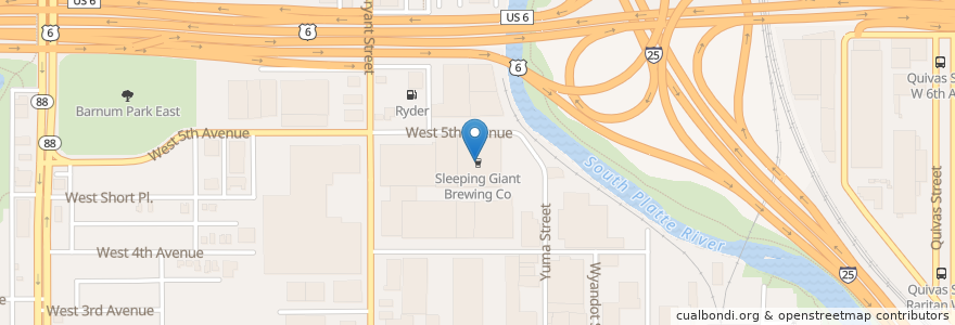 Mapa de ubicacion de Sleeping Giant Brewing Co en United States, Colorado, Denver County, Denver.