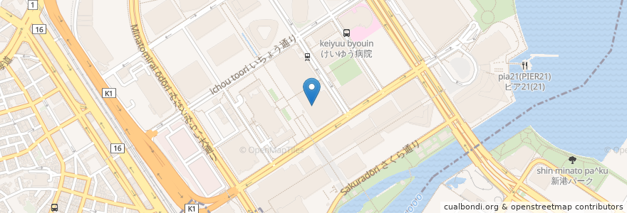 Mapa de ubicacion de 築地食堂 源ちゃん en اليابان, كاناغاوا, 横浜市, 西区.