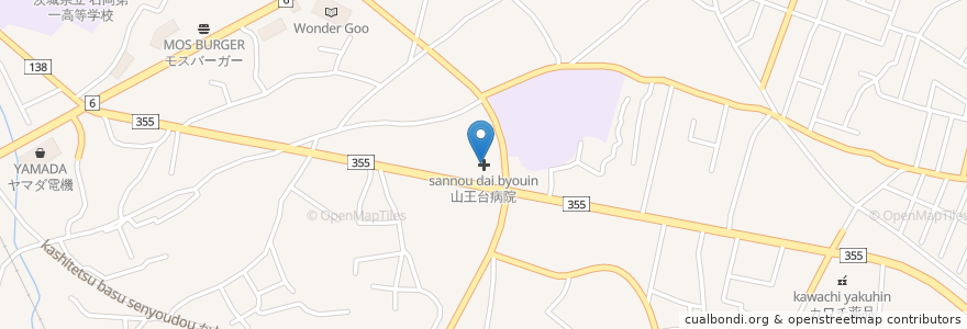 Mapa de ubicacion de 山王台病院 en 日本, 茨城県, 石岡市.