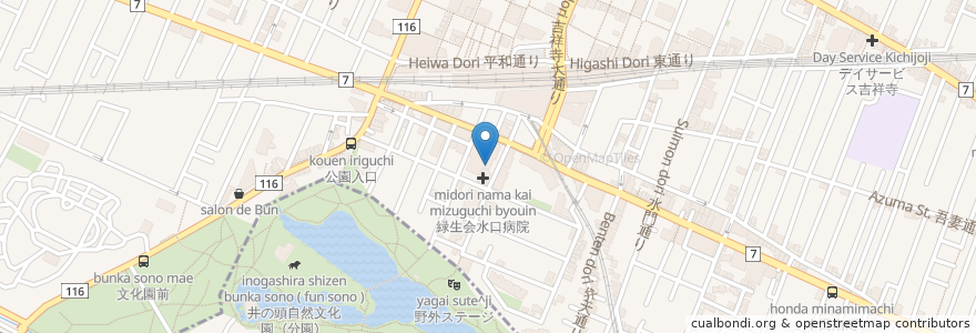 Mapa de ubicacion de タイムズ en Japan, Tokio, 武蔵野市.