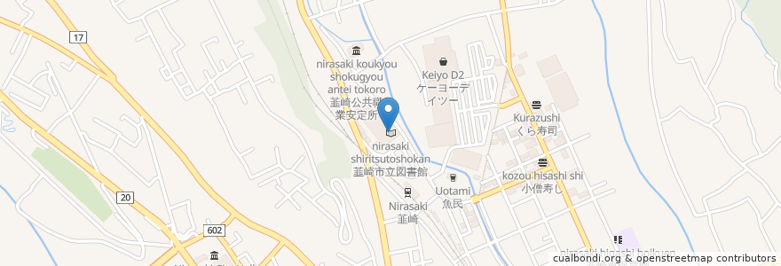 Mapa de ubicacion de 韮崎市立図書館 en Giappone, Prefettura Di Yamanashi, 韮崎市.