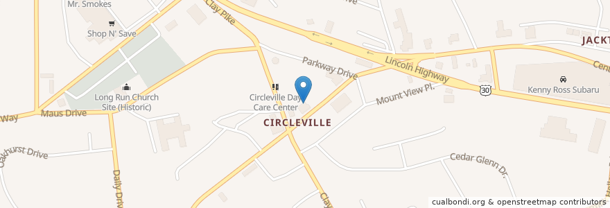 Mapa de ubicacion de Circleville School Site (Historic) en アメリカ合衆国, ペンシルベニア州, Westmoreland County, North Huntingdon Township.